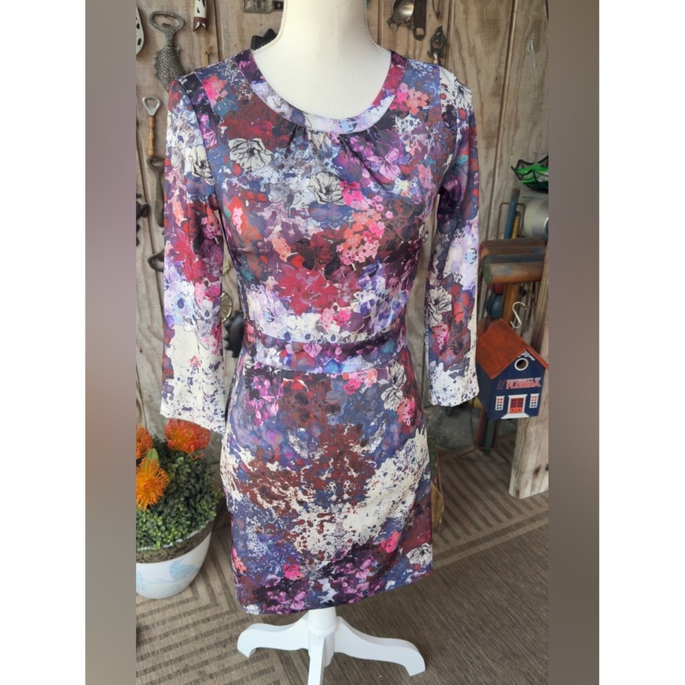 H & M Floral Watercolor Print Sheath Dress - Purple Multi sz 4